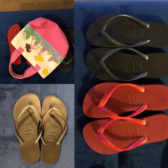 Havaianas 35-36, Girls’ 2 pairs & PB beach bag - Picture 1 of 8
